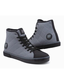 Ombre Pantofi de gleznă pentru bărbați cu matlasare decorativă - gri și negru OM-FOTH-22FW-003