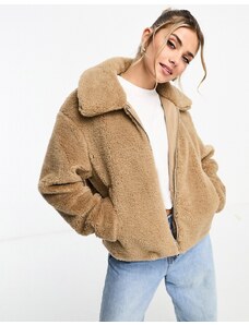Pull&Bear borg jacket in tan brown