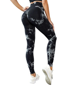 OEM Pantaloni fitness modelatori cu elemente grafice, Dark Marble, Negru