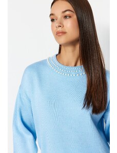 Trendyol Ice Blue Pearl Pulover detaliat tricotaje
