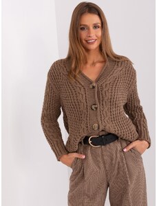 Fashionhunters Brown women's cardigan with cables
