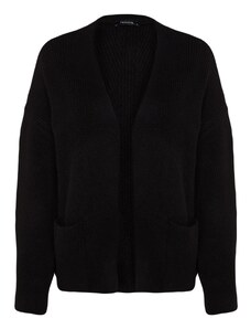 Trendyol Black Wide Fit Soft Textured Tricotaje Cardigan cu detalii de buzunar