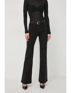 Marella pantaloni femei, culoarea negru, evazati, high waist