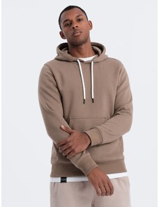 Ombre Clothing Men's non-stretch hooded sweatshirt - light brown V8 OM-SSBN-0120