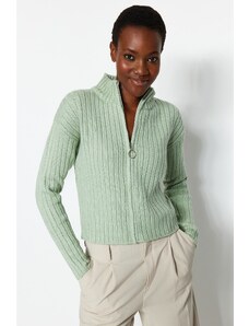 Trendyol Mint Soft Textured Fermoar Tricotaje Cardigan