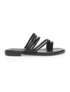 Tsoukalas Sandale negre cu barete multiple din imitație de piele și strasuri și design cu inel