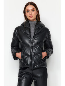 Jachetă din piele artificială neagră Trendyol
