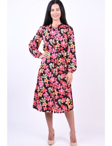 Rochie Jacqueline De Yong Rosie L/s Shirt Midi Black/Pink Flowers