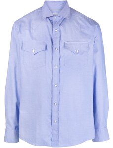Brunello Cucinelli spread-collar cotton shirt - Blue