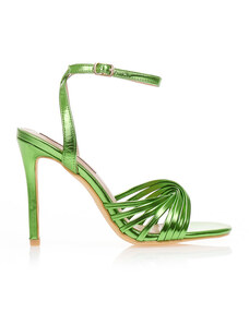 Tsoukalas Sandale cu toc Verde metalizat imitație de piele cu căpută specială