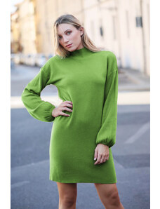 Shopika Rochie scurta tricotata cu maneca bufanta, verde olive