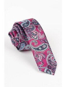 GAMA Cravata ingusta roz magenta cu imprimeu paisley bleu si argintiu