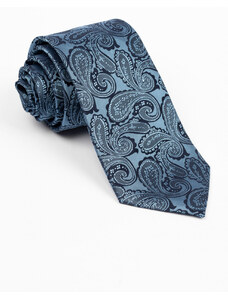 Cravata matase albastra cu imprimeu paisley negru