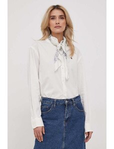 Polo Ralph Lauren cămașă din bumbac femei, culoarea bej, cu guler clasic, relaxed 211916277