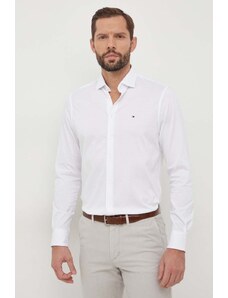 Tommy Hilfiger cămașă din bumbac bărbați, culoarea alb, cu guler italian, slim MW0MW34247