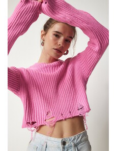 Happiness İstanbul Fericirea İstanbul femei roz rupt detaliu tricotaje tren crop pulover