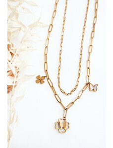 Kesi Gold double chain with clover and butterflies