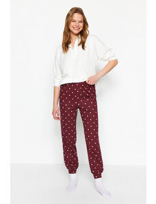 Trendyol Claret Red 100% Cotton Heart Polka Dot Knitted Pajama Bottoms