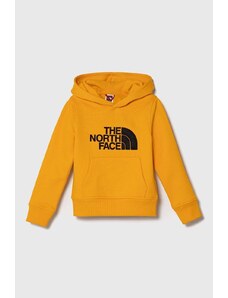 The North Face bluza copii culoarea galben, cu glugă, cu imprimeu