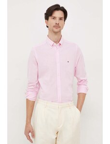 Tommy Hilfiger cămașă din bumbac bărbați, culoarea roz, cu guler button-down, slim MW0MW30675