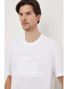 Lacoste tricou din bumbac barbati, culoarea alb, cu imprimeu