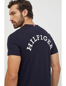 Tommy Hilfiger tricou din bumbac bărbați, culoarea bleumarin, cu imprimeu MW0MW33686