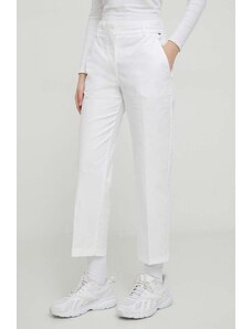 Tommy Hilfiger pantaloni femei, culoarea alb, drept, high waist WW0WW40504