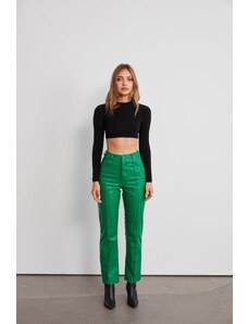 VATKALI Pantaloni drepți din piele verde
