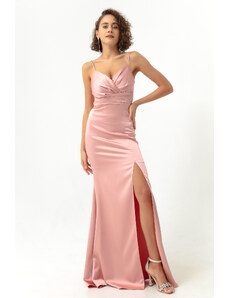 Lafaba Women's Powder Satin Evening Dress &; Prom Dress with A Slit