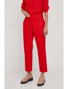 Tommy Hilfiger pantaloni femei, culoarea roșu, drept, high waist WW0WW40504
