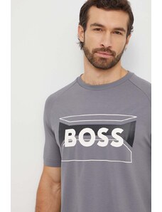 BOSS Green tricou din bumbac bărbați, culoarea gri, cu imprimeu 50514527