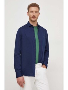 Tommy Hilfiger cămașă din bumbac bărbați, culoarea bleumarin, cu guler italian, slim MW0MW34247