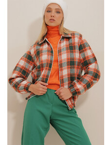 Trend Alaçatı Stili Femei Orange Model Fermoar Sezon Bomber Jachetă cu talie elastică