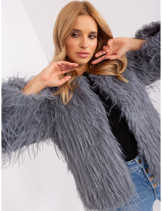 Fashionhunters Gray fur transitional jacket with pockets
