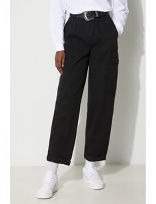 Carhartt WIP pantaloni de bumbac culoarea negru, fit cargo, high waist