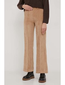 United Colors of Benetton pantaloni de catifea cord culoarea maro, lat, high waist