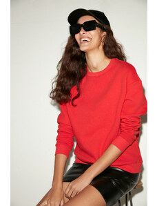 GRIMELANGE Susana Women's Crew Neck Fleece Inside Oversize Fit Basic Red Sweatshir