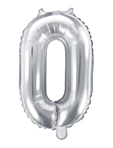 Partydeco Balon Folie Cifra 0 Argintiu, 35 cm