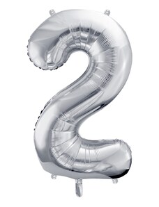 Partydeco Balon Folie Cifra 2 Argintiu, 86 cm