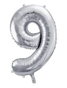 Partydeco Balon Folie Cifra 9 Argintiu, 86 cm
