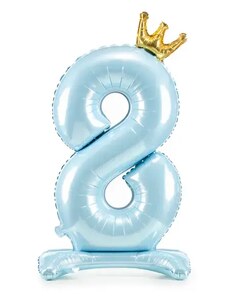 Partydeco Balon Folie cu Suport Cifra 8, albastru, 84 cm
