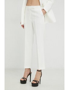 Ivy Oak pantaloni femei, culoarea alb, drept, high waist IO1100X5124