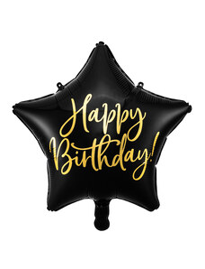 Partydeco Balon Folie Stea Happy Birthday, Negru - 40 cm