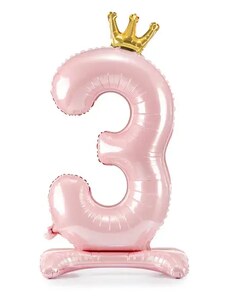 Partydeco Balon Folie cu Suport Cifra 3, roz, 84 cm