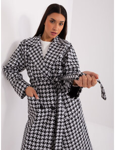 Fashionhunters White and black long houndstooth coat