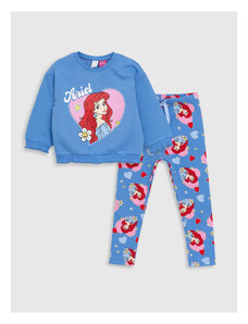 LC Waikiki Crew Neck Long Sleeve Disney Ariel Printed Baby Girl Sweatshirt and Tights