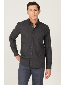 AC&Co / Altınyıldız Classics Men's Anthracite Slim Fit Slim Fit Buttoned Collar Flannel Lumberjack Winter Shirt