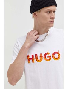 HUGO tricou din bumbac bărbați, culoarea bej, cu imprimeu 50504542