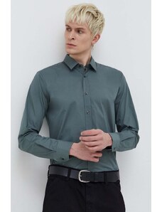 HUGO cămașă bărbați, culoarea verde, cu guler clasic, slim 50479396