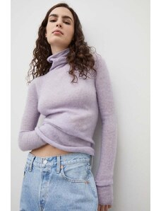 American Vintage pulover de lana femei, culoarea violet, light, cu guler